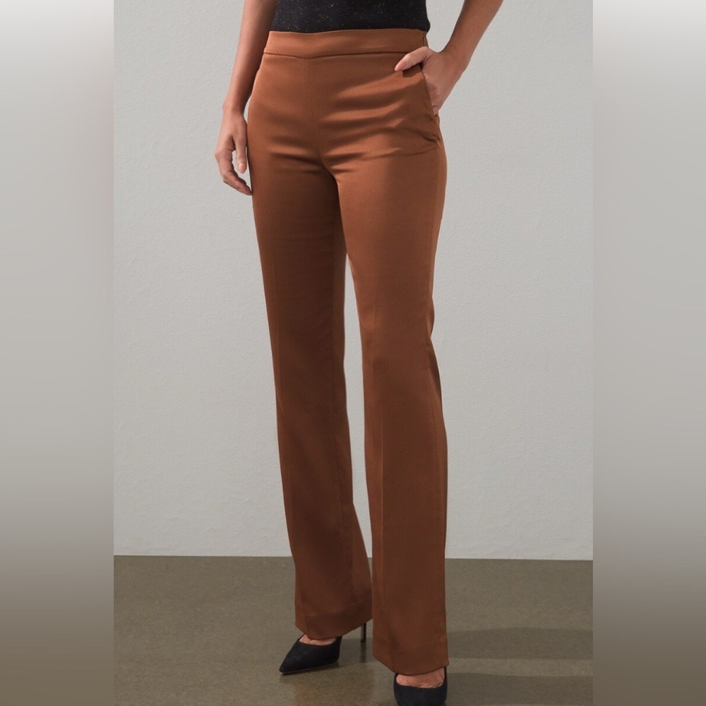 NWT Chico's Size 0.5R (US 6) Modern Tailored Satin Classic Pants Bronzed‎ Clay
